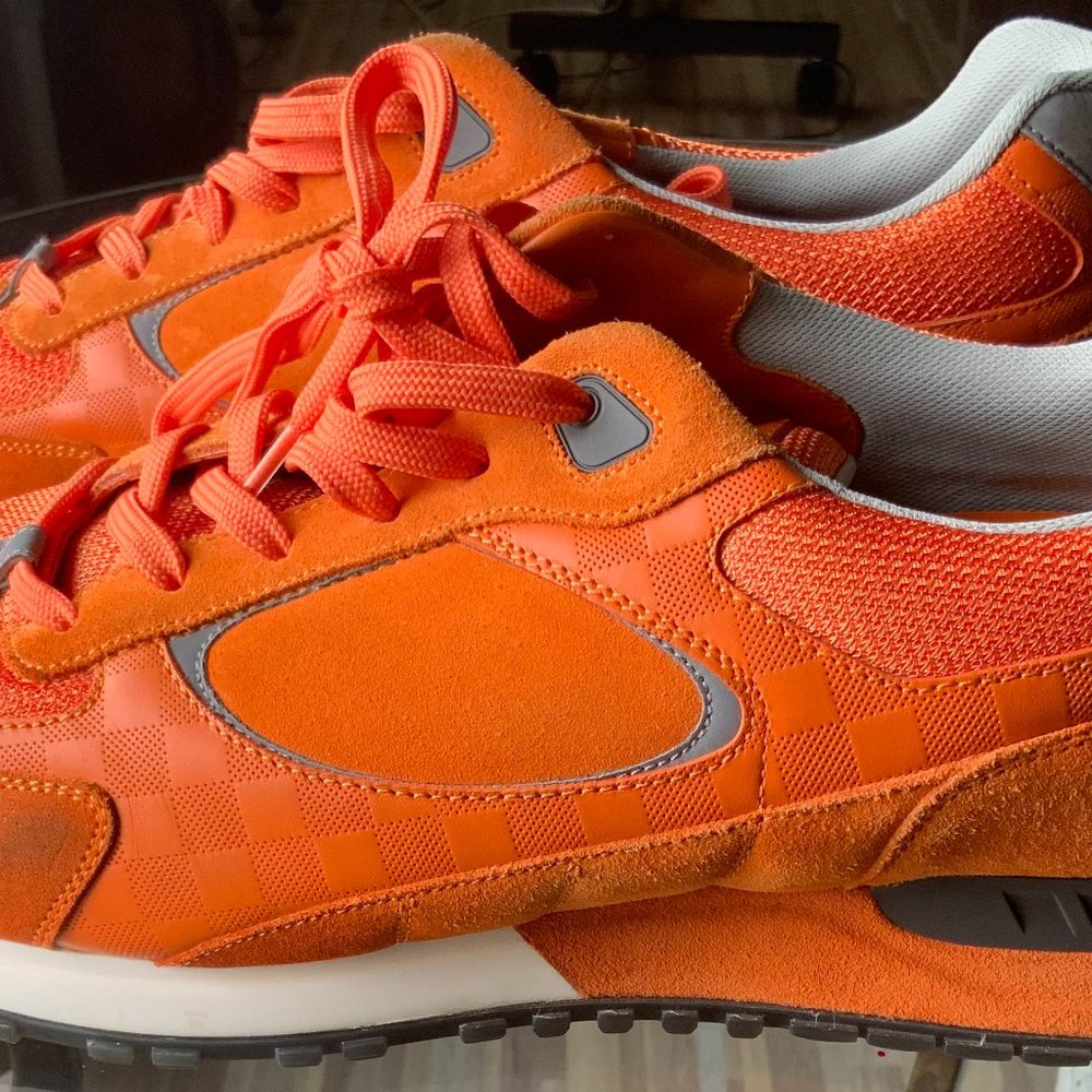 Louis Vuitton Orange Suede and Mesh Lace Up Sneakers